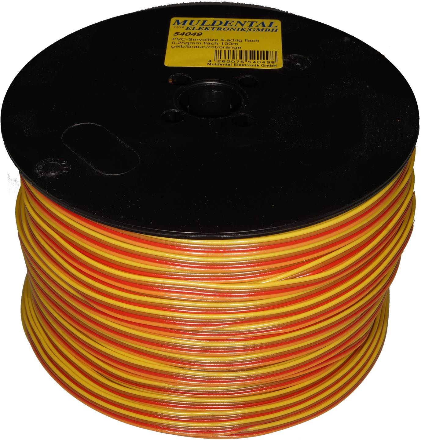 PVC-Servolitze 4-adrig flach |
0,25 mm², 65 x 0,07 mm, hochflexibel
100 m, 1,5 x 6,3 mm
gelb, braun, rot, orange
- Made in Germany -
max.: 48 V, 5 A