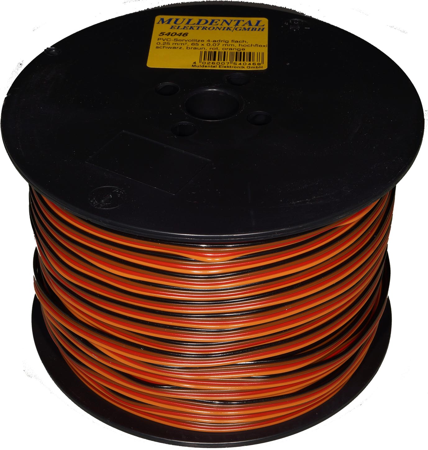 PVC-Servolitze 4-adrig flach|
0,25 mm², 65 x 0,07 mm, hochflexibel
500 m, 1,5 x 6,3 mm
schwarz, braun, rot, orange
- Made in Germany -
max.: 48 V, 5 A