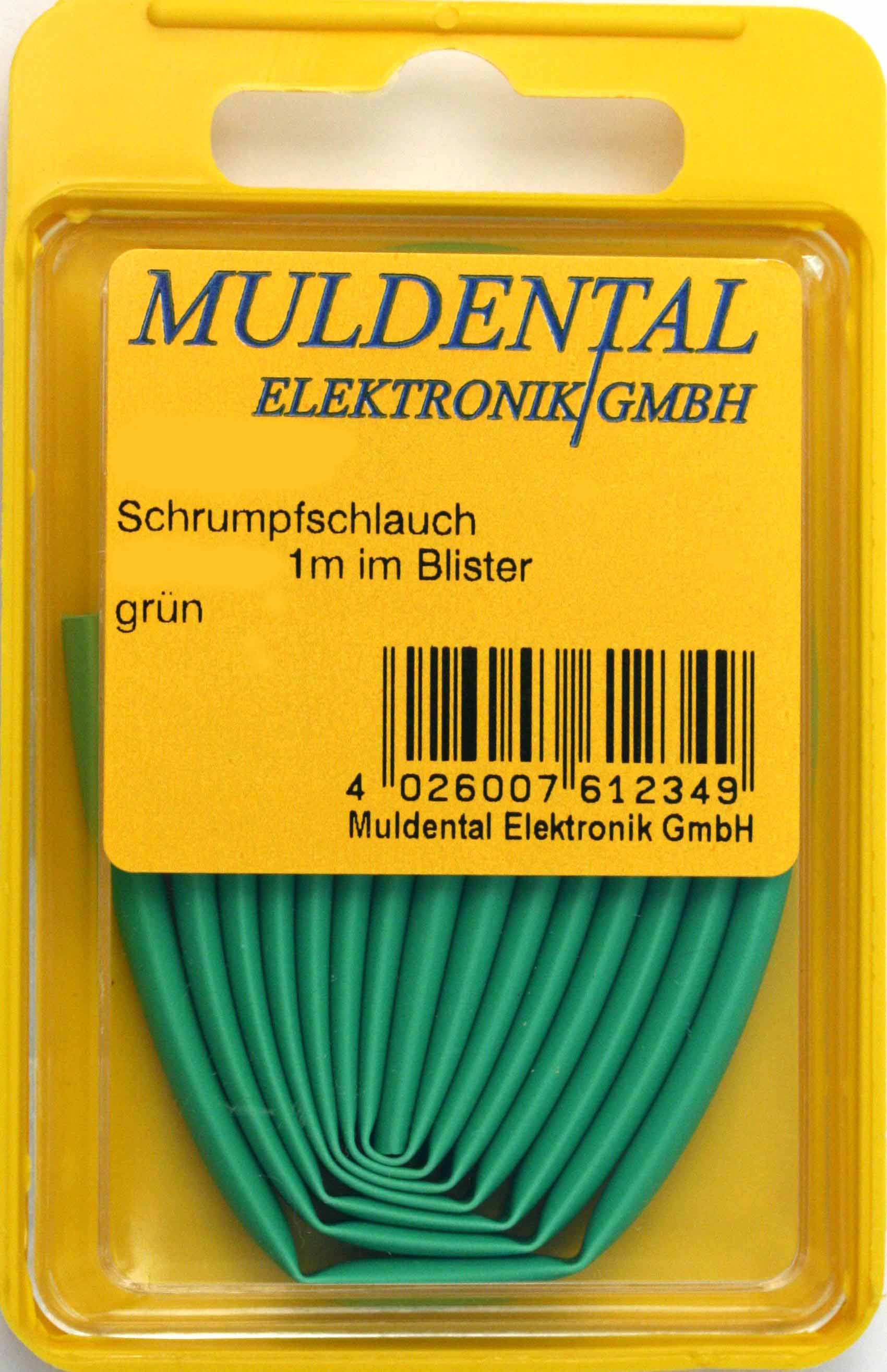 Schrumpfschlauch 1,2 mm |
grün, Blister, 1 m, polyolefin, 
selbst verlöschend, Rate 2:1