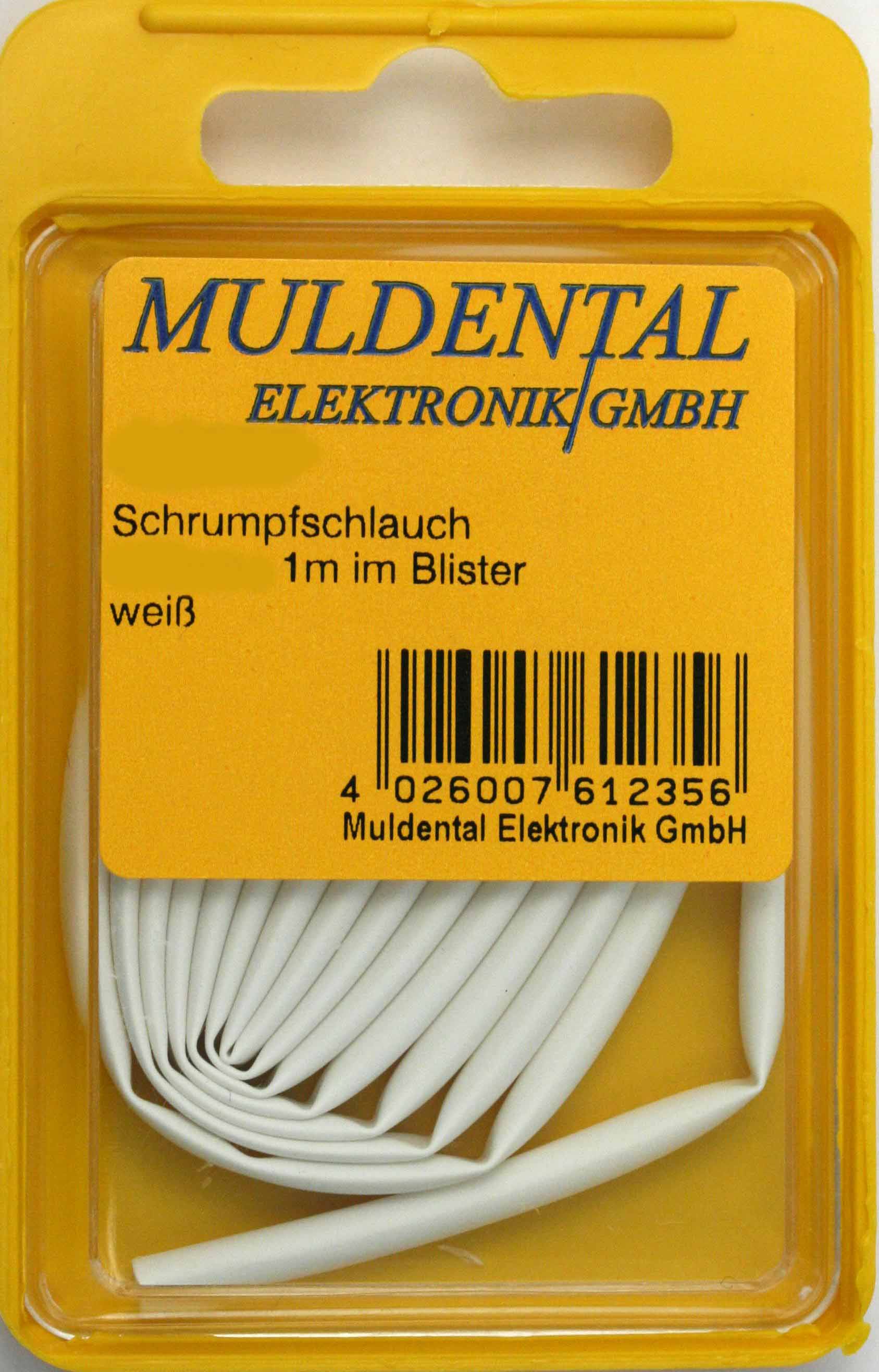 Schrumpfschlauch 1,2 mm |
 weiß, verpackt, 1 m, polyolefin, 
selbst verlöschend, Rate 2:1